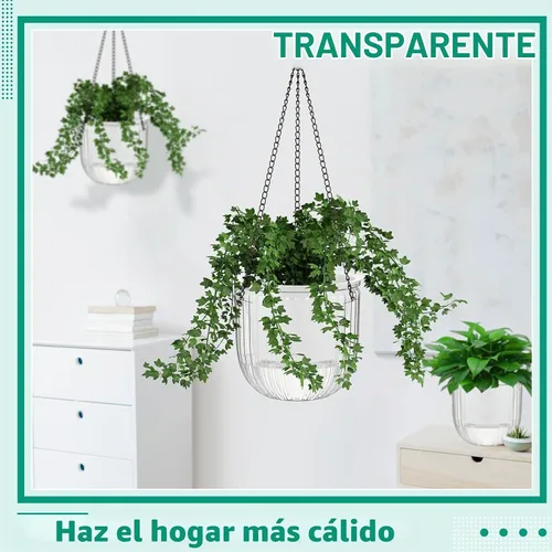 Vista 3 de Meanplan 4 macetas colgantes de riego automático para interiores de 6.5 pulgadas, cestas colgantes para plantas al aire libre, maceta de plástico