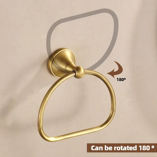Vista 5 de WOLIBEER Toallero de latón, antiguo soporte para toallas de mano, soporte redondo para toallas de baño, accesorios de cocina retro montados