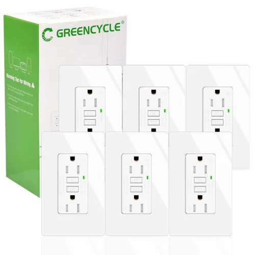 Vista 17 de Greencycle Toma GFCI de 15 amperios con puertos USB C y USB A, 1 unidad de toma eléctrica GFCI de prueba automática con USB, con indicador LED
