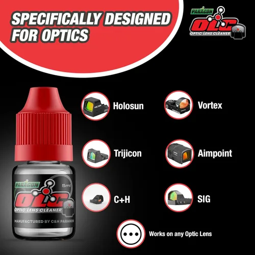 Vista 4 de C+H Paragon OLC - Limpiador de lentes ópticas, paquete de 2 unidades, limpiador de puntos rojos para miras de armas, lentes ópticas y visores