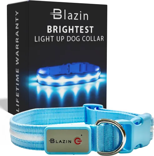 Vista 12 de Blazin - Collares luminosos para perros, collar led original para perros con 1,000 pies de visibilidad, recargable mediante USB e impermeable
