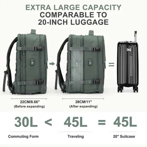 Vista 5 de coowoz Mochila de viaje grande para mujeres y hombres, mochila de mano, mochila de senderismo, impermeable, mochila deportiva al aire libre, mochila
