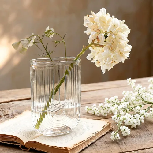 Vista 2 de Jarrón de cristal transparente para flores, florero acanalado en forma de U para centros de mesa, ramo, jarrones de decoración del hogar de 7.28