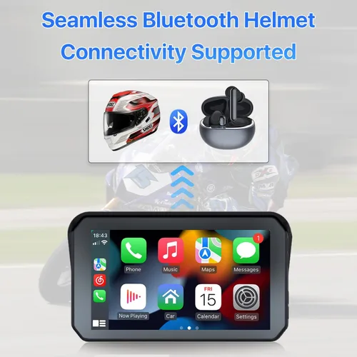 Vista 5 de DVR de motocicleta: Apple Carplay inalámbrico, Android Auto, TPMS, cámaras Dual HD 1080P, GPS, sensor G, Siri y Google Voice, pantalla táctil IPS