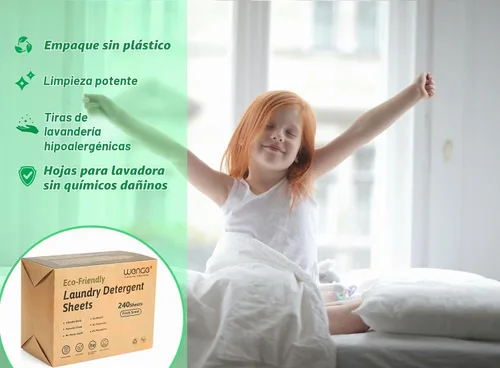 Vista 3 de Wenge Sábanas de detergente para ropa ecológicas, 240 unidades, sin jarra de plástico, tecnología sin líquidos, hipoalergénicas para el hogar