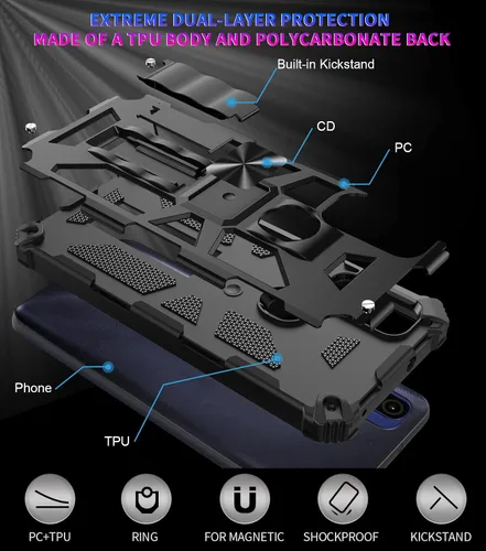 Vista 6 de Funda para Moto G Play 2023, Moto G Power 2022 con protector de pantalla de vidrio templado (cobertura completa) a prueba de golpes [grado militar]