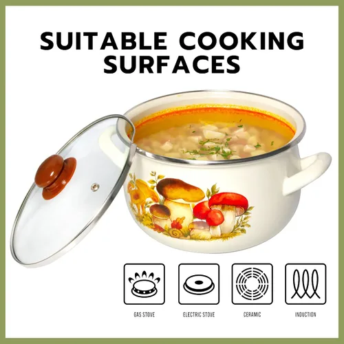 Vista 5 de STP GOODS Olla de aluminio esmaltado para setas y vientre, cazuela profunda con tapa de vidrio, utensilios de cocina, olla para sopa