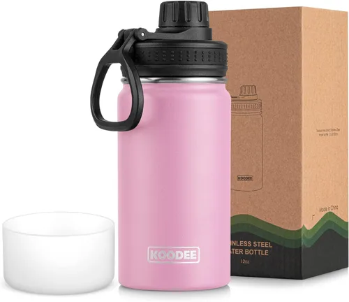 Vista 115 de koodee Botella de agua para niños, botella de agua de acero inoxidable de 12 onzas con aislamiento al vacío para la escuela, botella de agua de boca
