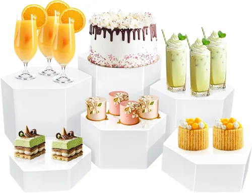 Vista 8 de 6 Piezas Elevadores de Buffet, Elevadores de Alimentos para Mesa de Buffet, Elevadores de Exhibición de Cubos Acrílicos con Fondo Hueco, Soporte