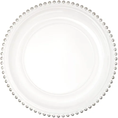 Vista 13 de Simply Elegant Placa de carga de vidrio transparente con borde de cuentas Placa de servicio para fiestas, cenas, bodas, quinceañeras y eventos