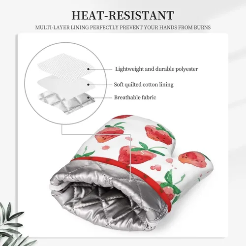 Vista 6 de Manoplas de horno de fresa, juegos de soportes para ollas de fresa, almohadillas calientes resistentes a la cocina con guantes de barbacoa