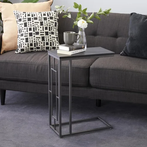 Vista 2 de Deco 79 Mesa auxiliar de metal en forma de C con base de metal negro, mesa auxiliar de 19 x 10 x 26 pulgadas, color negro