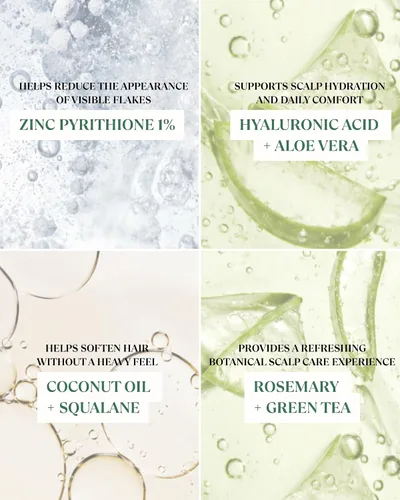 Vista 5 de Champú de psoriasis para cuero cabelludo seco y con picazón, piritiona de zinc al 1% con romero, aloe y ácido hialurónico, cuidado diario del cuero