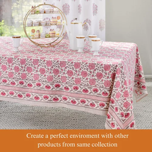 Vista 4 de Saffron Marigold Mantel redondo impreso a mano – Pink Dahlia Daydreams lujoso 100% algodón, lavable, para decoración del hogar, cocina, café o mesa