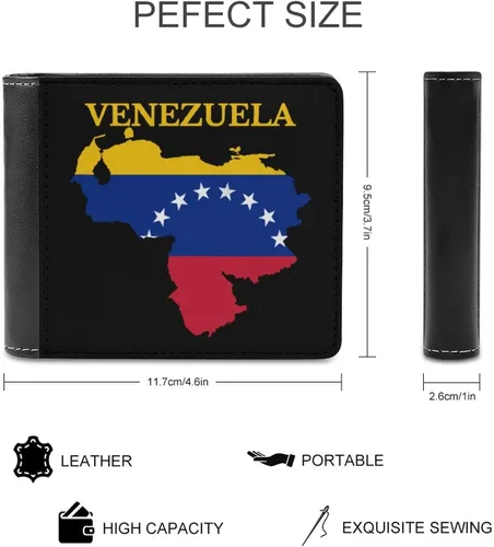 Vista 2 de Cartera de cuero para hombre con bandera de mapa de Venezuela con 6 bolsillos para tarjetas de crédito