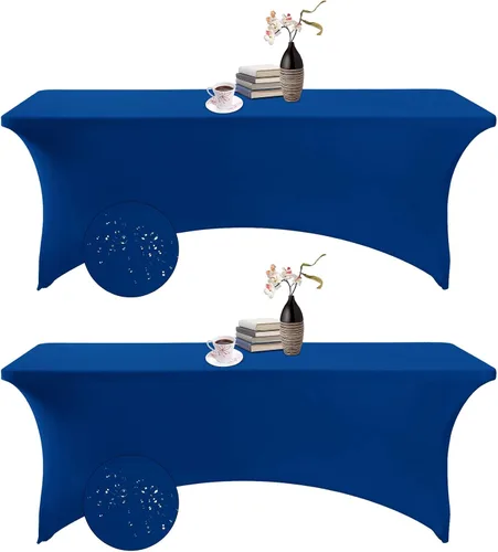 Vista 39 de Paquete de 2 fundas de mesa de elastano impermeables para mesas rectangulares, 6 pies, negras, elásticas, resistentes a manchas, para todas
