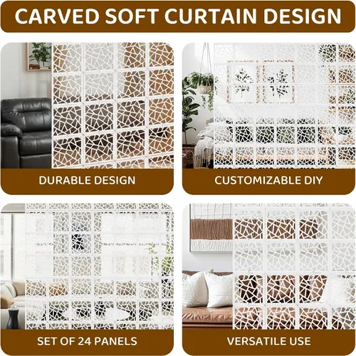 Vista 4 de 24 piezas de PVC para colgar habitaciones, paneles de patrón de tallado de flores, panel decorativo de pared, divisor de habitación, panel
