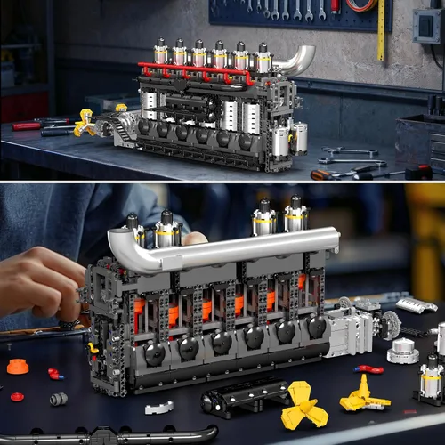 Vista 5 de Mould King 10209 Juegos de construcción de motor portaaviones, kit de modelo de motor de accionamiento de chip inteligente que funciona, construye