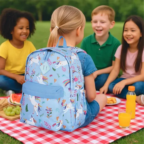 Vista 3 de KK CRAFTS Mochila preescolar para jardín de infantes y niños pequeños, mochilas escolares para niños y niñas con correa para el pecho, Azul