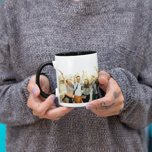 Vista 4 de Taza de café con foto personalizada, 11 onzas, color negro, con imagen envolvente, texto, taza de cerámica personalizada con imagen, taza