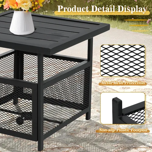 Vista 5 de Crownland Mesa auxiliar cuadrada para patio al aire libre con agujero para sombrilla de 1.57 pulgadas para jardín, piscina, patio trasero
