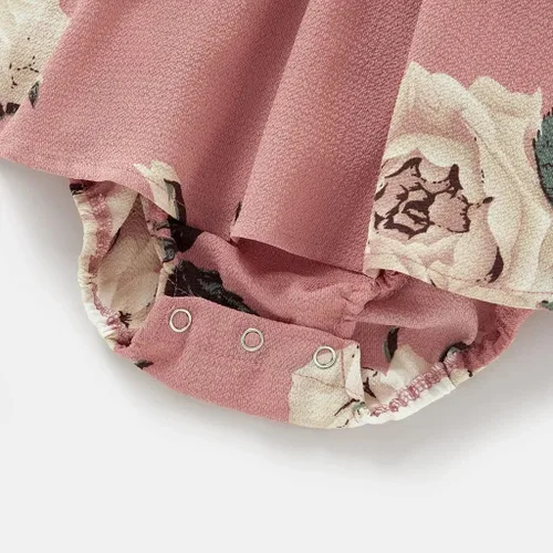 Vista 5 de Focamia Vestido de manga corta con volantes y cuello en V rosa para mamá y yo