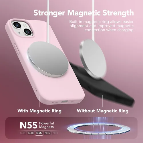 Vista 3 de GONEZ Funda magnética para iPhone 13 y iPhone 14, compatible con MagSafe, forro de microfibra antiarañazos y protector de pantalla, funda de Rosa