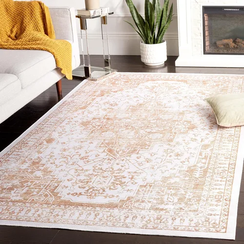 Vista 9 de SAFAVIEH Alfombra lavable Arizona Collection – 5 x 8 pies, ovalada, beige y dorado, antideslizante y fácil de limpiar, ideal para sala de estar