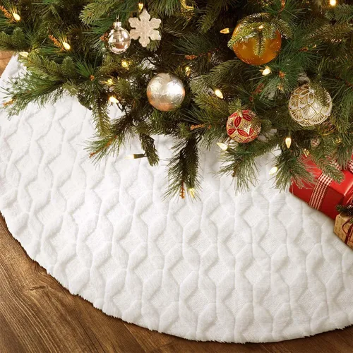 Vista 12 de Hommtina Falda de Árbol de Navidad de 48 Pulgadas Blanca, Decoraciones de Árbol de Navidad Falda de Árbol de Piel Sintética para Navidad Fiestas