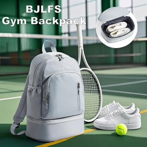 Vista 8 de BJLFS Mochila de gimnasio para mujeres y hombres con compartimento expandible para zapatos, mini mochila plegable para exteriores, bolsa