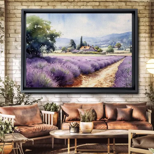 Vista 5 de Fields of Lavender, Watercolor Provence Landscape and Lavender Field - Watercolor Painting of Serene Beauty