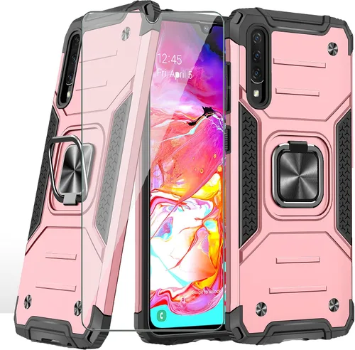 Vista 7 de Asuwish Funda compatible con Samsung Galaxy A70 y protector de pantalla de vidrio templado, accesorios para celdas, soporte de anillo, fundas Negro