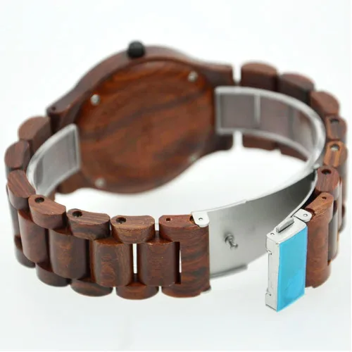 Vista 3 de Bewell W086B - Reloj de pulsera para hombre, de madera, analógico, de cuarzo, ligero, hecho a mano, de madera, W086B-Red, 1