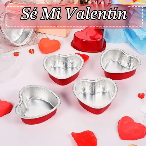 Vista 3 de Juego de 40 moldes de papel de aluminio para tartas en forma de corazón con tapas, 3.4 fl oz/3.4 onzas, desechables, mini tazas para hornear