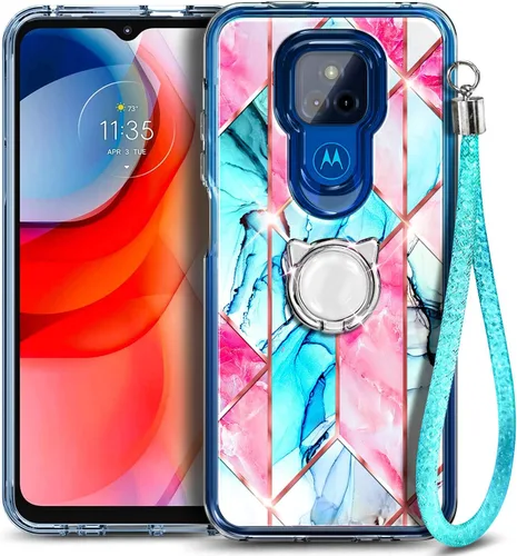 Vista 5 de NGB Supremacy Funda para Moto G Play 2021 con protector de pantalla de vidrio templado (cobertura máxima) soporte de anillo/correa de muñeca, funda