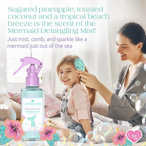 Vista 7 de Glimmer Wish Espray desenredante de cabello de sirena, acondicionador sin enjuague para niños y mujeres, cuidado del cabello sin enredos, espray