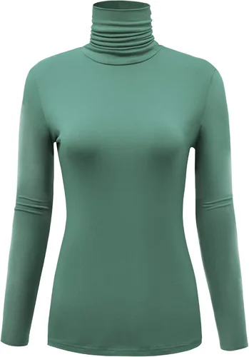 Vista 16 de AUHEGN - Camiseta de cuello alto con manga larga, ligera y ajustada para mujer, con cuello de tortuga (talla S-XXL)