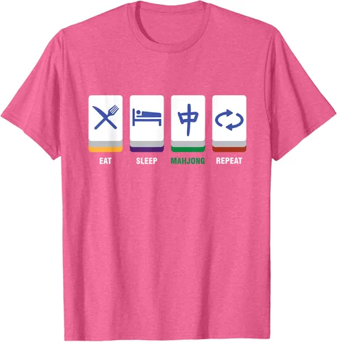 Vista 20 de Camiseta Mahjong Lover Eat Sleep Mahjong Tiles, Negro, S