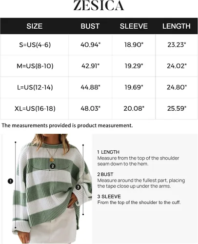 Vista 5 de ZESICA - Suéter tejido sin botones de manga larga y cuello redondo para mujer, a rayas, bloques de color, cómodo, holgado, talla extragrande