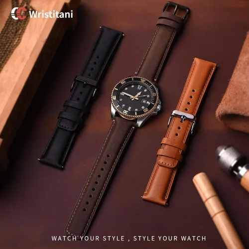 Vista 2 de Wristitani 3 Pack Leather Watch Strap, 20mm 22mm Top Genuine Leather Watch bands for Men, Quick Release Vintage Wristband