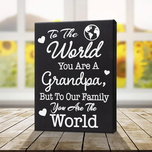 Vista 6 de JennyGems Letrero de madera con texto en inglés "To the World You Are a Grandpa But To Our Family You Are the World", decoración de estante
