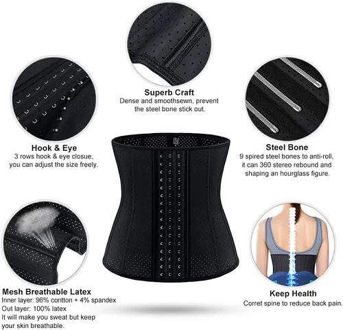 Vista 4 de PYGHAP Entrenador de cintura para mujer, corsé de látex para debajo del busto, faja deportiva con huesos de acero