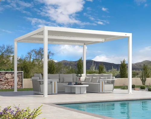 Vista 30 de PURPLE LEAF - Pérgola al aire libre con listones 10 x 12 pies de aluminio blanco con toldo rígido moderno y ajustable para patio, jardín