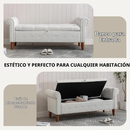 Vista 7 de NIOIIKIT Banco Otomano de Almacenamiento de 160 cm, Banco de Entrada con Botones Acolchados, Banco Largo de Brazos Enrollados para Dormitorio, Sala