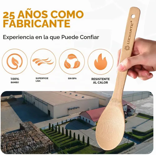 Vista 5 de Cucharas de madera para cocinar, juego de utensilios de cocina, 6 cucharas de madera de bambú y espátula utensilios de cocina