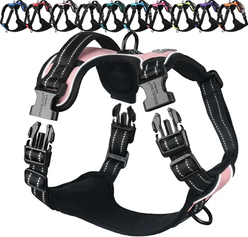 Vista 13 de Vivaglory - Arnés de arnés para perro sin tirones, XS, color negro, estampado with Handle Front and Back Clip for Training & Pulling, No Pull &