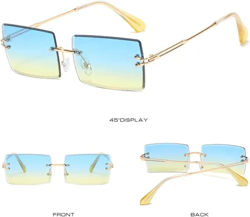 Vista 4 de BAWUYI Gafas de sol rectangulares sin montura de los años 90 años 2000 para mujeres y hombres accesorios Y2K vintage retro sin marco gafas cuadradas