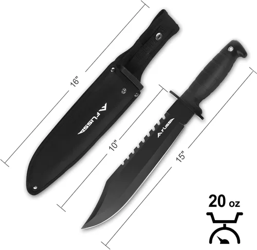 Vista 2 de FLISSA Cuchillo de caza de supervivencia con funda y cuchillo de caza Bowie de 14 pulgadas