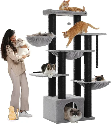 Vista 10 de MUTTROS Árbol para gatos de flores rosas de 50 pulgadas para gatos grandes y pesados, torre Maine Coon para gatos con postes rascadores extra