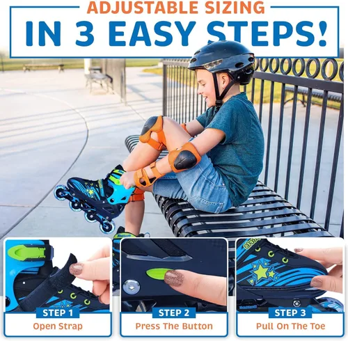 Vista 5 de XINO SPORTS Combo 2 en 1, Patines para niños Patines en línea - Patines intercambiables con luz LED para niños de 6 a 12 años, adolescentes